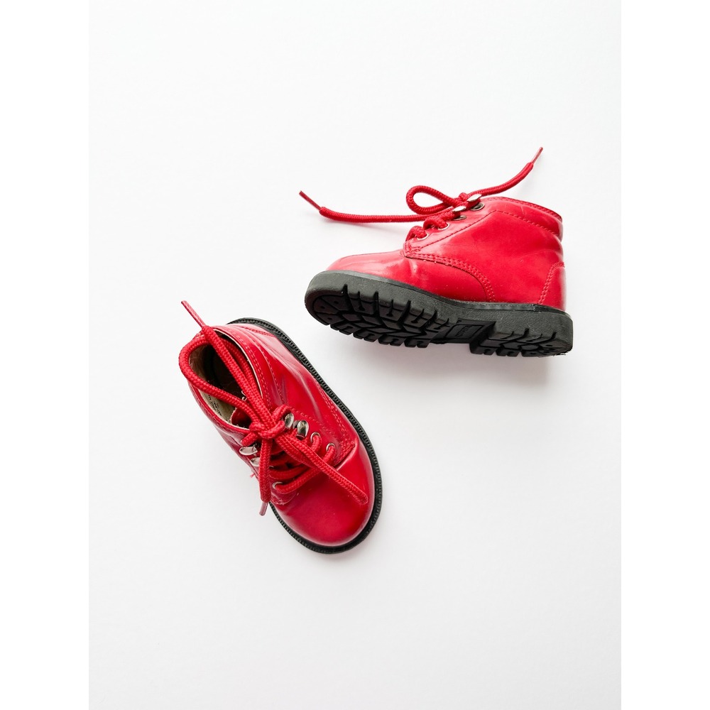 Rainbow tag Gymboree Kids Red Patent Leather Lace Up Ankle Boots Size 5 Toddler - Picture 3 of 6